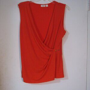 * 3/$15 Cato Faux Wrap Blouse Large Colorful Orange Goldtone Accents Like New